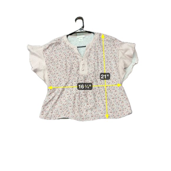 Urban Romantics Pink Floral Short Sleeve Blouse Button Front Ruffle Size S - Picture 6 of 9